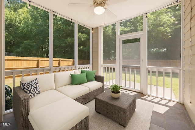 110 Bonhill Ct, Apex, NC 27502 - sunroom / solarium with a ceiling fan and outdoor lounge area
