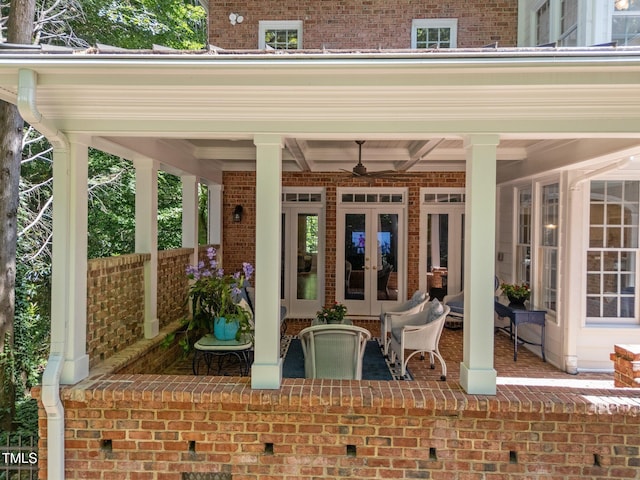 1105 Tazwell Pl, Raleigh, NC 27612 - view of patio / terrace featuring french doors and ceiling fan