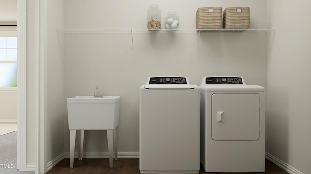 949 Cassa Clubhouse Way, Knightdale, NC 27545 - laundry area featuring washing machine and dryer and wood finished floors