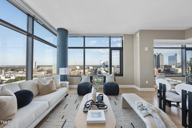 122 N Harrington St Unit 1025, Raleigh, NC 27603 - living area featuring a city view and wood finished floors