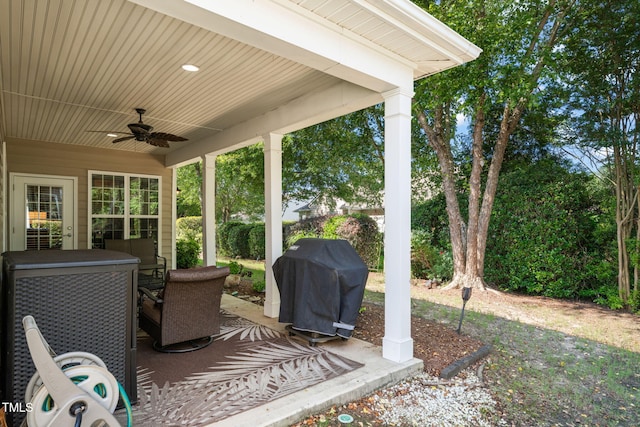 621 Aylestone Dr, Cary, NC 27519 - view of patio / terrace featuring a grill and ceiling fan
