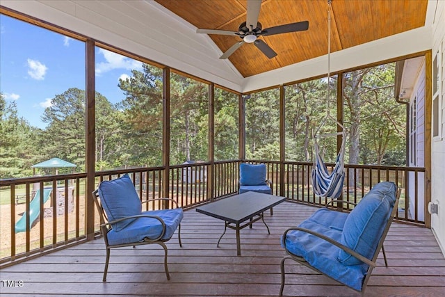 1809 Bowling Rd, Fuquay Varina, NC 27526 - sunroom / solarium with a ceiling fan and lofted ceiling