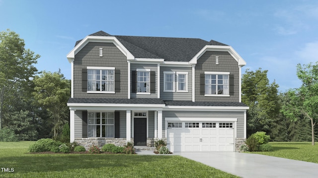 1508 Wader Cir, Knightdale, NC 27545 - view of front of property with driveway, a front yard, an attached garage, and stone siding