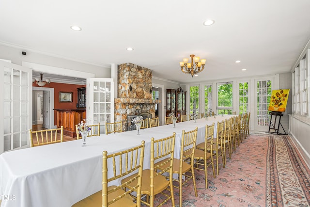 7920 E Washington St, Mebane, NC 27302 - kitchen featuring a chandelier, recessed lighting, and crown molding