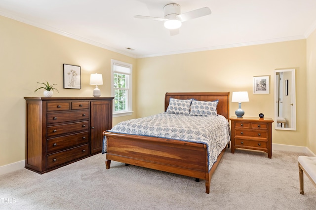 4309 Omni Pl, Raleigh, NC 27613 - bedroom featuring crown molding, light carpet, and a ceiling fan