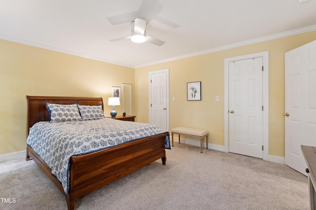 4309 Omni Pl, Raleigh, NC 27613 - bedroom featuring light colored carpet, crown molding, and a ceiling fan