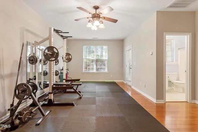 4533 Pale Moss Dr, Raleigh, NC 27606 - exercise area featuring wood finished floors and ceiling fan