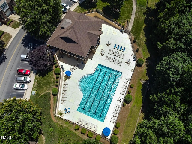 4536 Sugarbend Way, Raleigh, NC 27606 - view from above of property with a pool