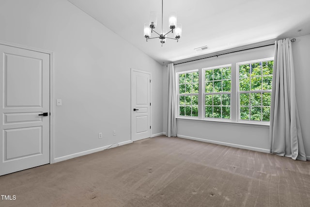 4536 Sugarbend Way, Raleigh, NC 27606 - unfurnished bedroom featuring a chandelier, carpet flooring, and lofted ceiling