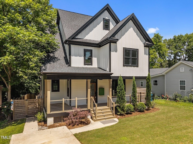 1317 Fay St, Durham, NC 27701 - modern farmhouse with a shingled roof, a porch, and board and batten siding