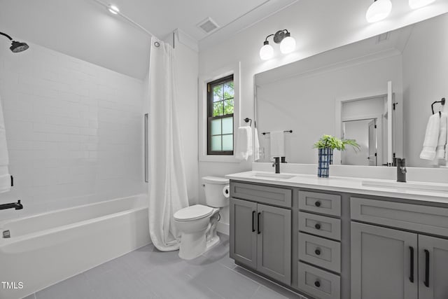 1317 Fay St, Durham, NC 27701 - bathroom with shower / bath combo, double vanity, and tile patterned floors