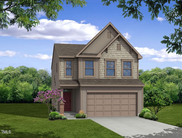 691 Highveiw Dr, Benson, NC 27504 - craftsman inspired home featuring a garage, driveway, a front yard, and a shingled roof