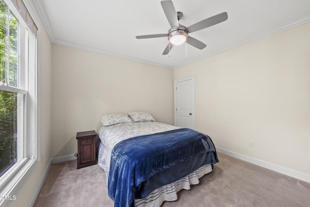 610 Chronicle Dr, Cary, NC 27513 - bedroom featuring light colored carpet, crown molding, and ceiling fan