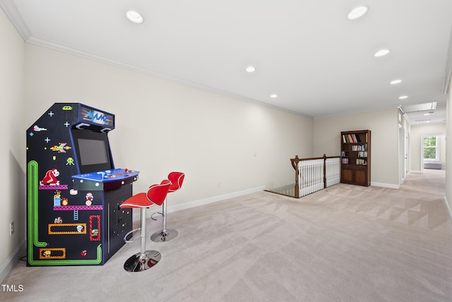 610 Chronicle Dr, Cary, NC 27513 - playroom with carpet, ornamental molding, and recessed lighting