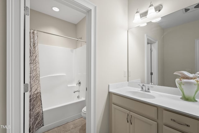 610 Chronicle Dr, Cary, NC 27513 - bathroom with vanity, shower / tub combo with curtain, and tile patterned flooring