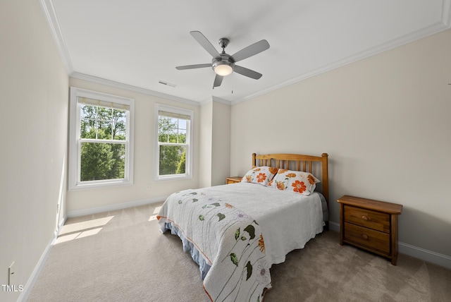 610 Chronicle Dr, Cary, NC 27513 - carpeted bedroom with crown molding and a ceiling fan
