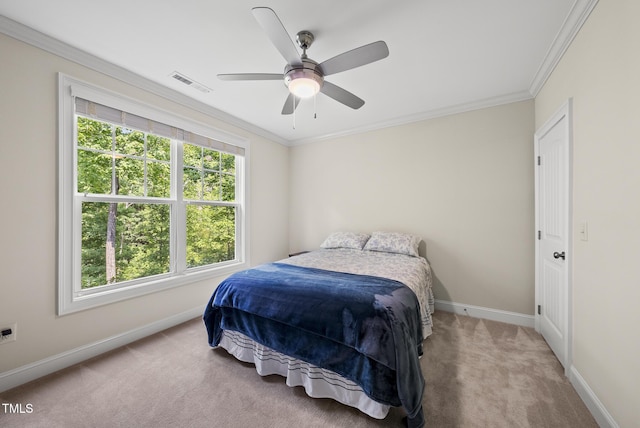 610 Chronicle Dr, Cary, NC 27513 - carpeted bedroom with crown molding and a ceiling fan