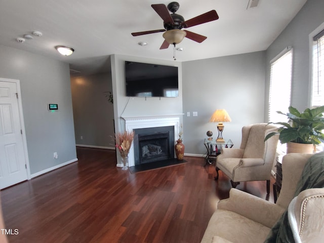 650 Ganyard Farm Way Unit 32, Durham, NC 27703 - living room featuring ceiling fan, wood finished floors, and a fireplace with flush hearth