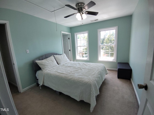650 Ganyard Farm Way Unit 32, Durham, NC 27703 - bedroom featuring attic access, carpet flooring, and a ceiling fan