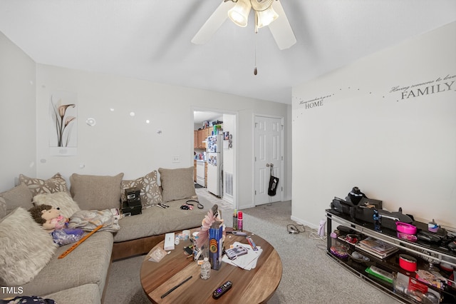 308 E Gilbreath St, Graham, NC 27253 - living room featuring carpet and ceiling fan