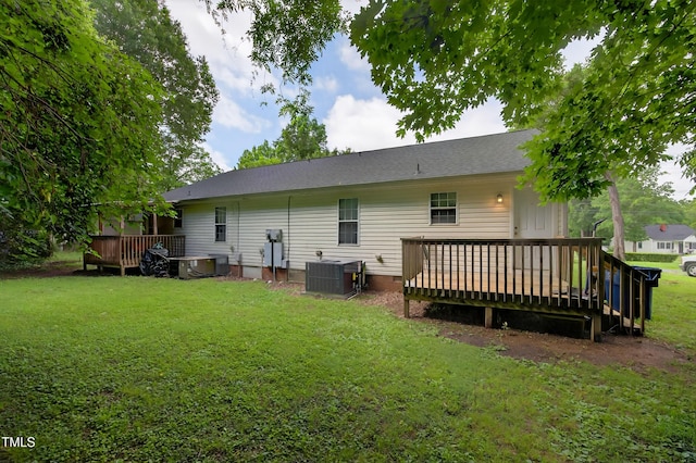 308 E Gilbreath St, Graham, NC 27253 - rear view of property with a deck, a yard, and crawl space
