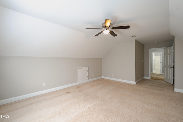 2430 Josephine Rd, Garner, NC 27529 - additional living space with ceiling fan, light carpet, and vaulted ceiling