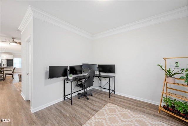 1125 Russet Ln, Apex, NC 27523 - office featuring crown molding, wood finished floors, and ceiling fan