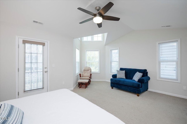 1125 Russet Ln, Apex, NC 27523 - bedroom featuring carpet, vaulted ceiling, and ceiling fan