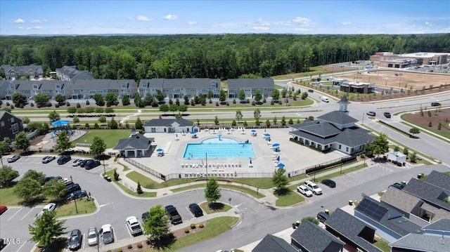 1125 Russet Ln, Apex, NC 27523 - bird's eye view of a pool and a heavily wooded area
