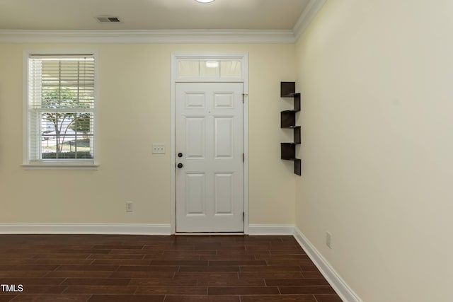 418 Byrams Ford Dr, Cary, NC 27513 - foyer entrance with dark wood-type flooring and crown molding