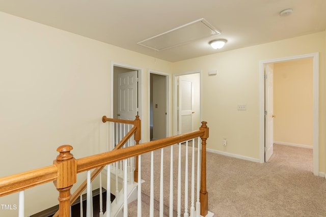 418 Byrams Ford Dr, Cary, NC 27513 - corridor with attic access, an upstairs landing, and carpet