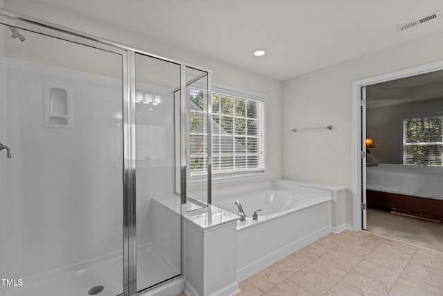 308 Sutton Glen Dr, Apex, NC 27523 - full bathroom with ensuite bathroom, a stall shower, a bath, and recessed lighting
