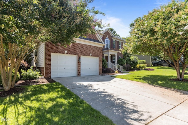 308 Sutton Glen Dr, Apex, NC 27523 - view of front of property featuring brick siding, driveway, an attached garage, and a front lawn