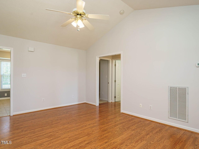 516 Yellow Berry, Wendell, NC 27591 - empty room featuring a ceiling fan, lofted ceiling, and light wood-type flooring