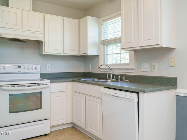 516 Yellow Berry, Wendell, NC 27591 - kitchen with white appliances, under cabinet range hood, dark countertops, and white cabinets