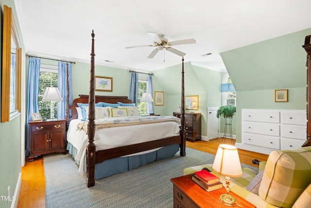 1610 Ridge Rd, Raleigh, NC 27607 - bedroom featuring light wood-type flooring, vaulted ceiling, and ceiling fan