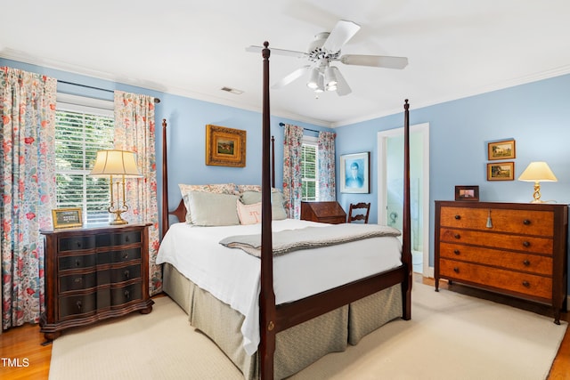 1610 Ridge Rd, Raleigh, NC 27607 - bedroom featuring wood finished floors, ornamental molding, and a ceiling fan