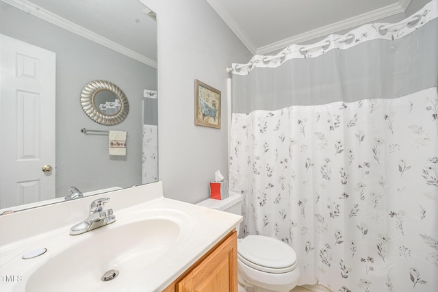 1822 Atterbury Ln, Durham, NC 27712 - bathroom with crown molding, vanity, and a shower with shower curtain