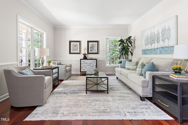 5106 Stockton Way, Durham, NC 27707 - living room with ornamental molding, healthy amount of natural light, and wood finished floors
