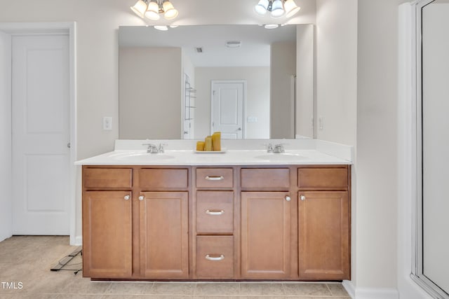 2123 Scarlet Sage Dr, Durham, NC 27704 - full bath with double vanity and tile patterned flooring