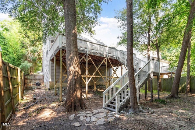 1309 Hill St, Durham, NC 27707 - rear view of house with a wooden deck and stairs