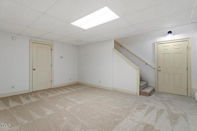 1309 Hill St, Durham, NC 27707 - finished below grade area featuring stairs, carpet flooring, and a paneled ceiling