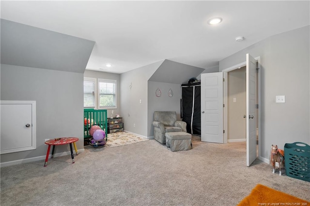 606 N Dickson St, Raeford, NC 28376 - sitting room featuring carpet floors and recessed lighting