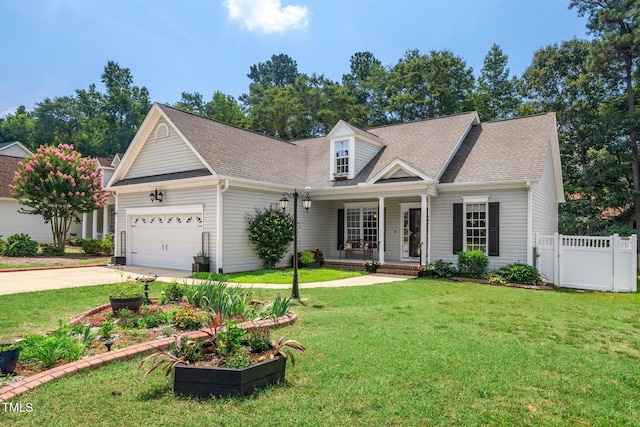 904 E Ivy Valley Dr, Fuquay Varina, NC 27526 - cape cod home featuring a porch, a garage, driveway, and roof with shingles