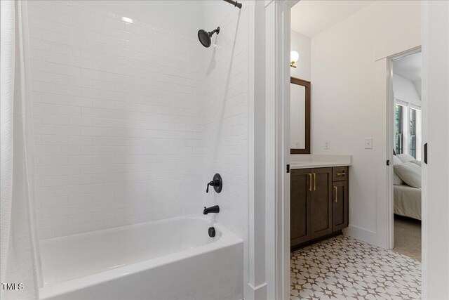 8420 Bells Lake Rd, Apex, NC 27539 - ensuite bathroom featuring shower / tub combo with curtain, vanity, and tile patterned floors