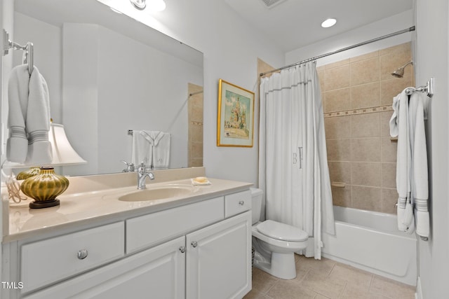 145 Cofield Cir, Durham, NC 27707 - full bath featuring vanity, tile patterned flooring, shower / bath combo with shower curtain, and recessed lighting