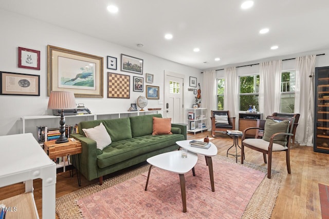 2410 Huron St, Durham, NC 27707 - living room featuring recessed lighting and light wood-type flooring
