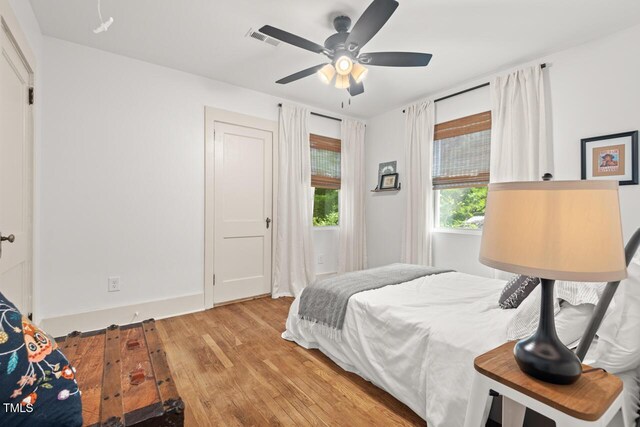 2410 Huron St, Durham, NC 27707 - bedroom featuring light wood-style floors and a ceiling fan