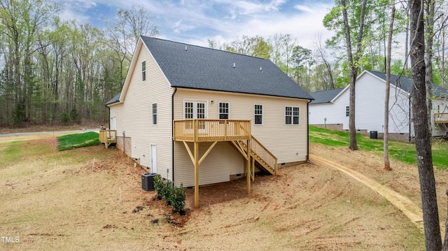 3041 Wesley Farm Ln, Sophia, NC 27350 - rear view of house featuring a deck, stairs, and roof with shingles