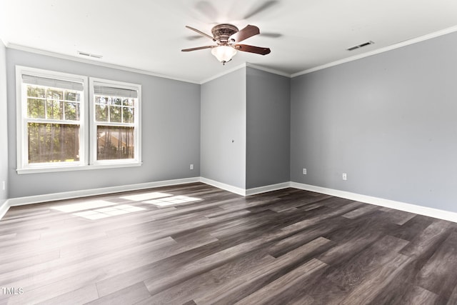 2555 Winding Creek Ln, Franklinton, NC 27525 - empty room featuring a ceiling fan, dark wood-style flooring, and ornamental molding
